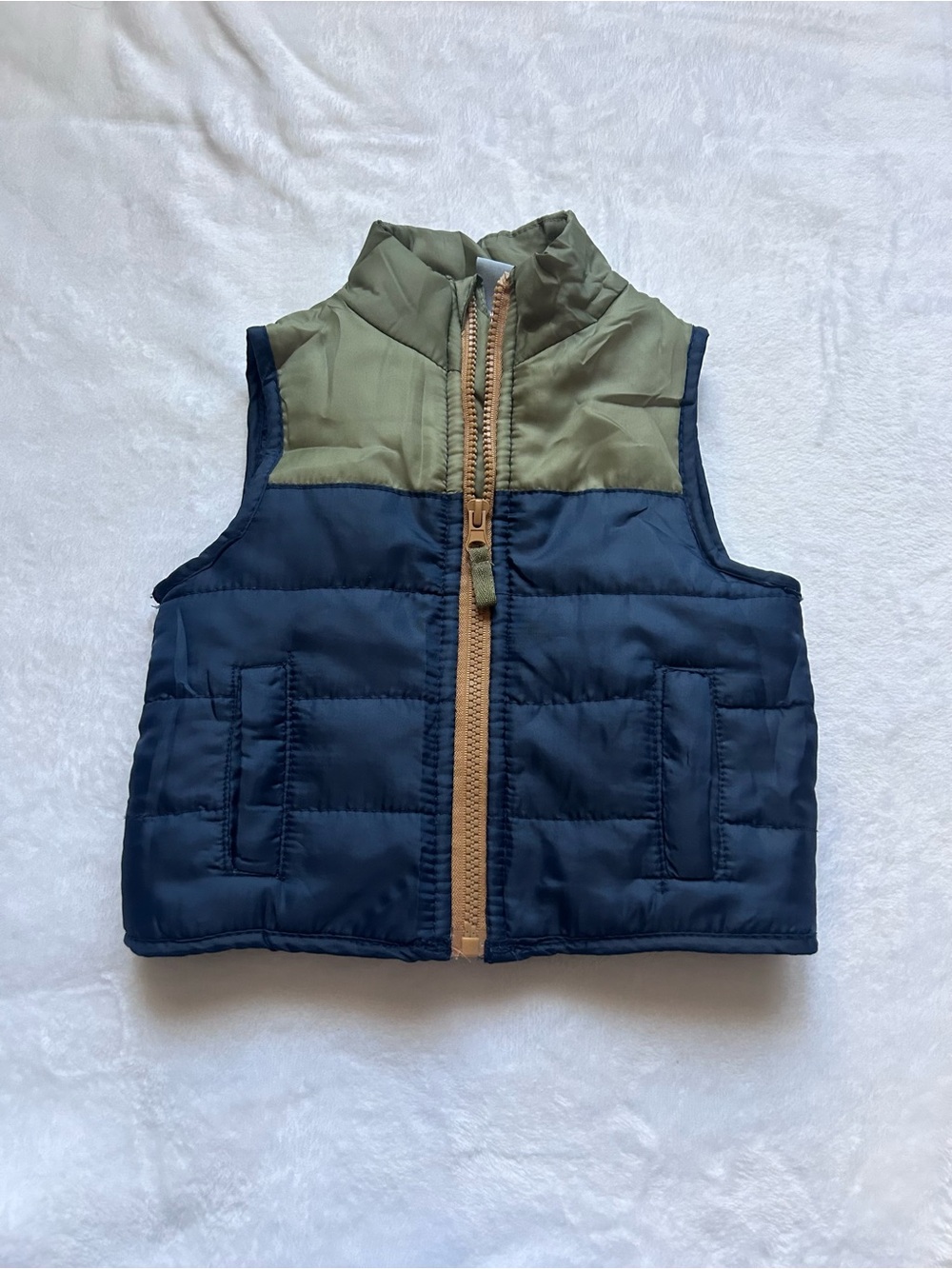 Little LAD Boys 18M Puffer Vest Navy Blue Olive Green Full Zip Toddler